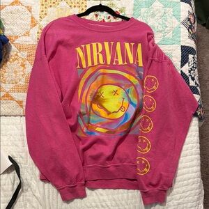 Pink Nirvana Sweatshirt with Smiley Face Design